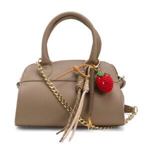 DIVINA FIRENZE Made In Italy Leather Mini Satchel With Strawberry Charm Taupe